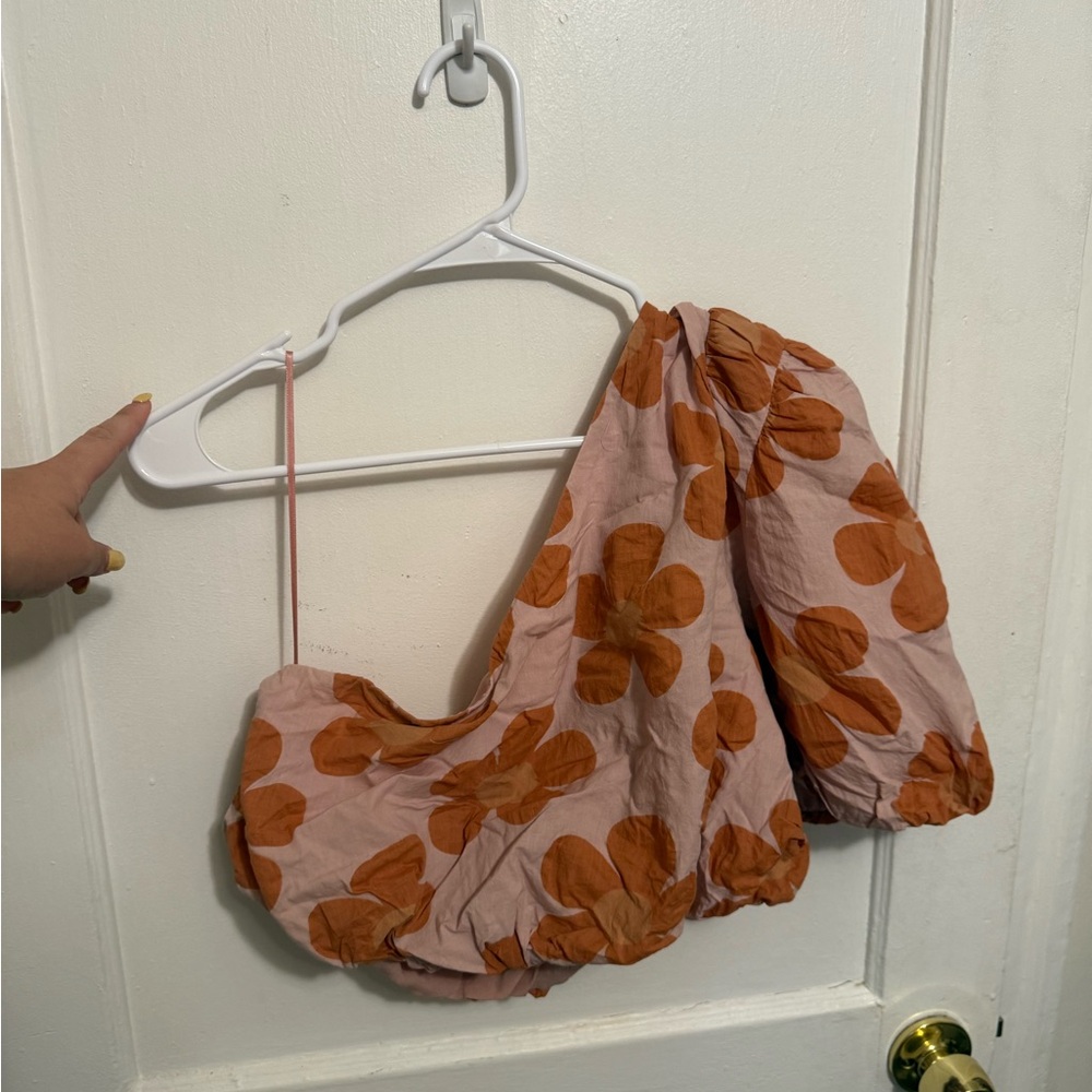 Pink and Orange Floral One-Shoulder Top and skirt